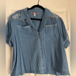 Urban Outfitters Women’s Blue Western Embroidered Blouse